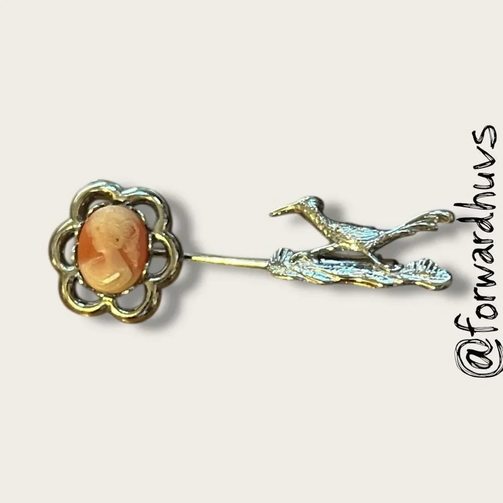 Roadrunner & Cameo Stick Pin – Silver Tone